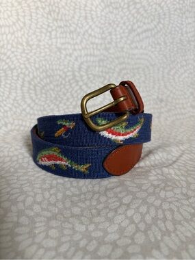 Smathers & Branson Rainbow Trout and Fly Needlepoint Belt Size 36